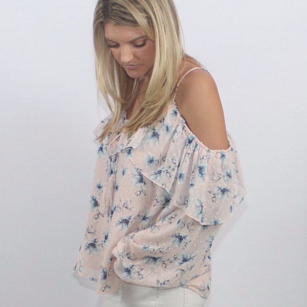 Moon River Off the Shoulder Pink Ruffle Blouse